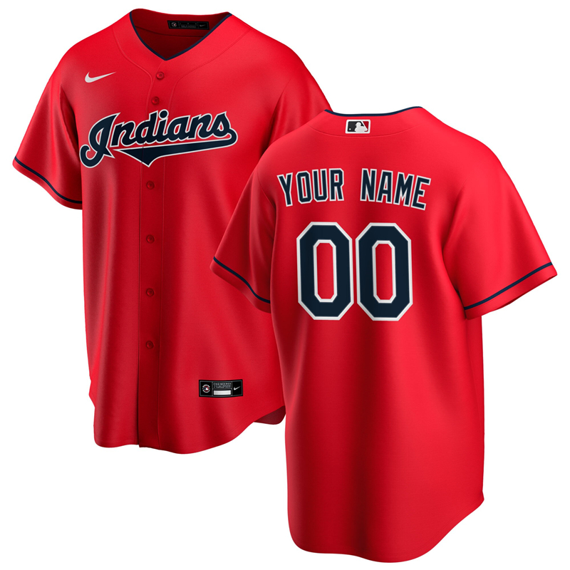 2020 MLB Men Cleveland Indians Nike Red Alternate 2020 Replica Custom Jersey 1